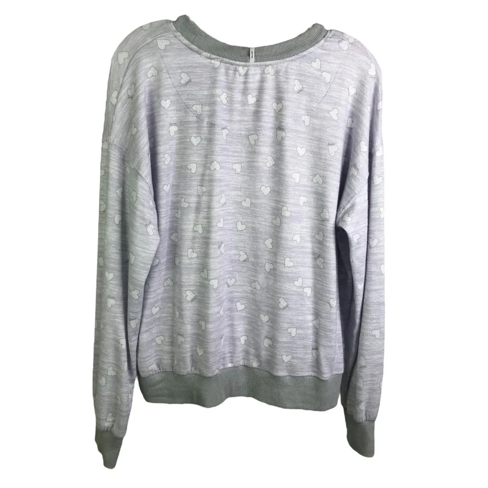 Splendid Womens M Pajama Set Gray‎ Heart Print Long Sleeve Jogger Lounge Sleep